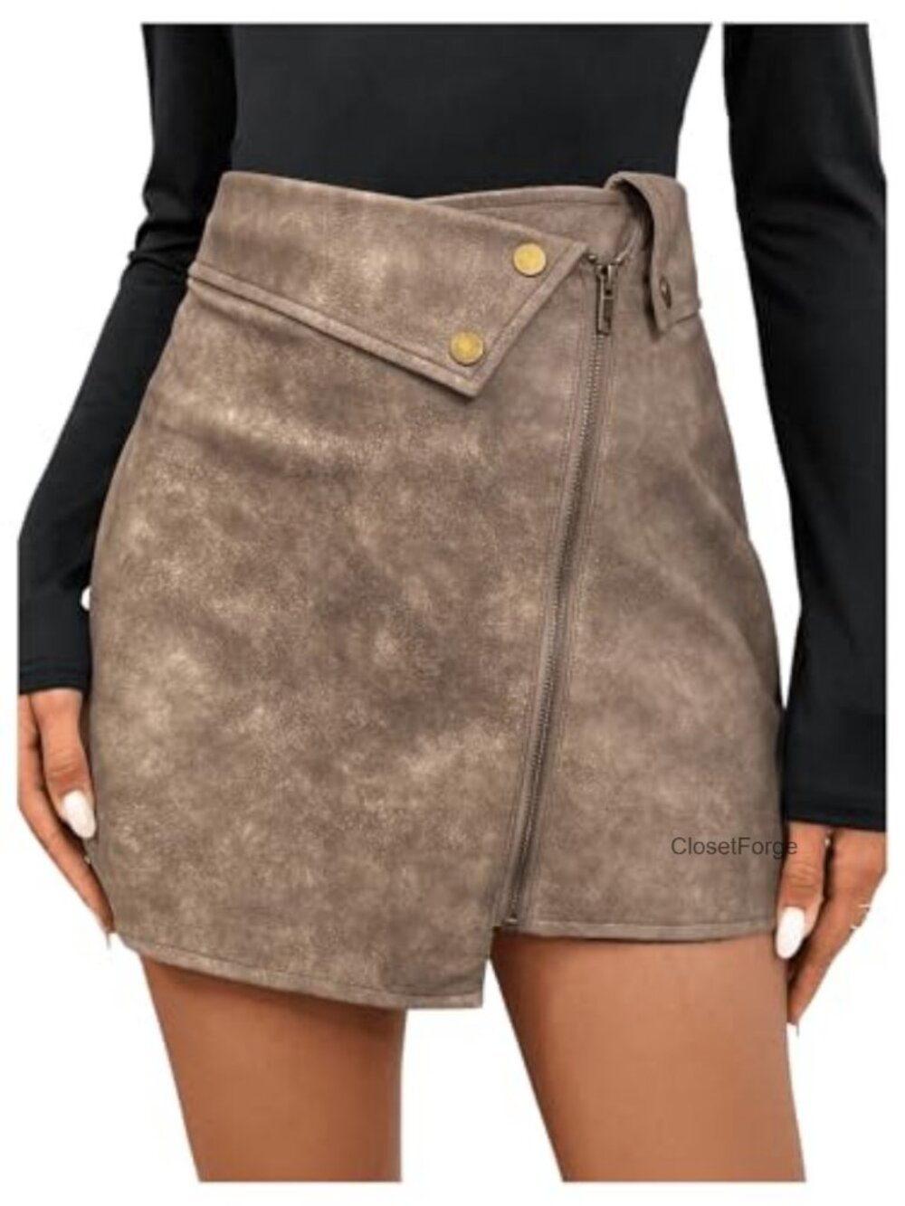 Women's PU Leather High Waist Asymmetrical Mini Skirt